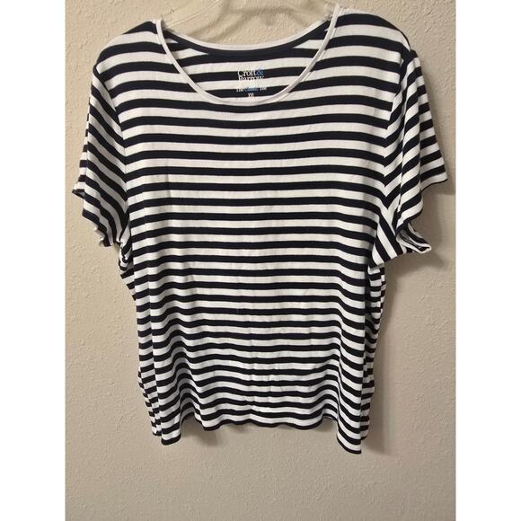 Croft & Barrow Women's XXL "Classic Tee" Striped Short Sleeve Top Navy/White - Picture 1 of 4